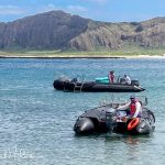 Once geared up and off the beach, the drivers watched the snorkelers like hawks.  If they saw an extended arm waving, it was a signal that "I'm done, come get me".