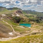 Looking Back towards Hurricane Pass (upper left). Poughkeepsie Gulch Trail heads downhill to the right. California Gulch trail heads uphill in the lower left.