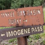 The Imogene Pass road terminates at Camp Bird Road where a right turn takes you to Ouray. The left turn to Yankee Boy Basin is another incredible 4-wheel drive.