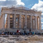 This is the first view of the Parthenon after going through the Propylaea. Also visible is the north side of the temple. (3133)