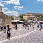 In addition to being a highly popular gathering place, the square is immersed in history — the Classical Greek period (Acropolis in the background), Roman ruins (Hadrian’s Library), Byzantine church, and an Ottoman mosque. (3153)