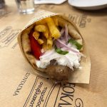 A "Foodie Tour" was not only very tasty, but we got to stroll through some wonderful neighborhoods. We began with some great Souvlaki, and were challenged to eat two like everyone does, but the small group decided to pace themselves. What's with the fries? (3961)