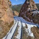This is the "High Line" section (this photo and the next two) where the railroad bed was carved from the towering rocks cliffs with the Animas River flowing 400 feet below.